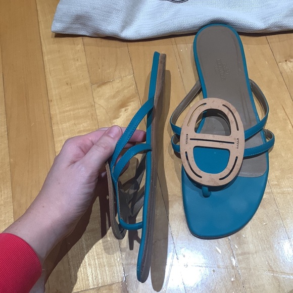 WOMENS HERMES SIZE 40 LEATHER FLIP FLOPS MADE IN ITALY - Picture 7 of 10